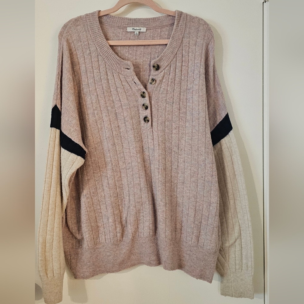 Madewell Women's Henley Sweater - Cream and Black